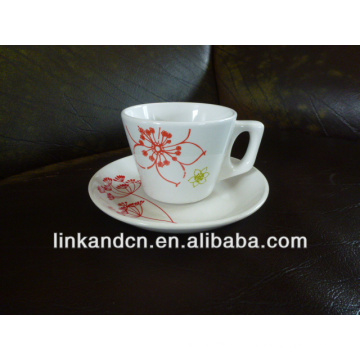 Haonai A010314 taza de café simple fino y platillo conjunto, super blanco taza